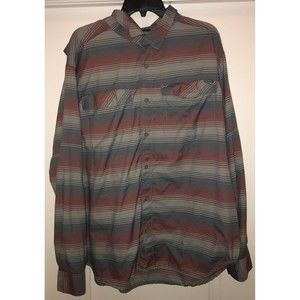 Columbia 2XL sleeve button down striped red Blue Grey XM1181 Extended Collar